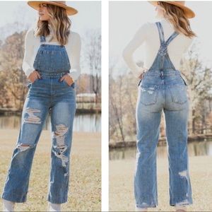 Boho Distressed Denim Overalls